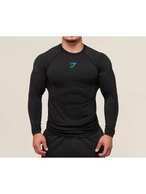 Gymshark Mens Sz Small Onyx 5.0 Seamless Long Sleeve Shirt Black/Onyx Grey
